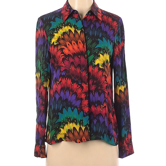 Alice + Olivia WILLA Blouse RAINBOW FEATHERS S - Picture 6 of 7